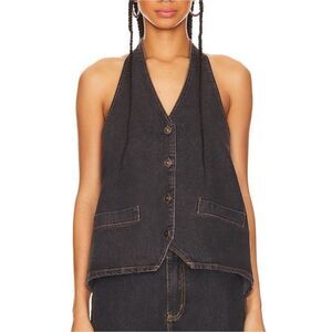 Lioness Black Denim Hills Halter Top L-Xl